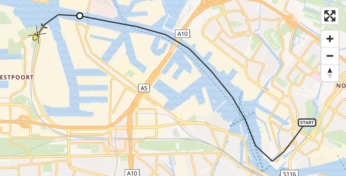 Routekaart van de vlucht: Lifeliner 1 naar Amsterdam Heliport, Laanweg