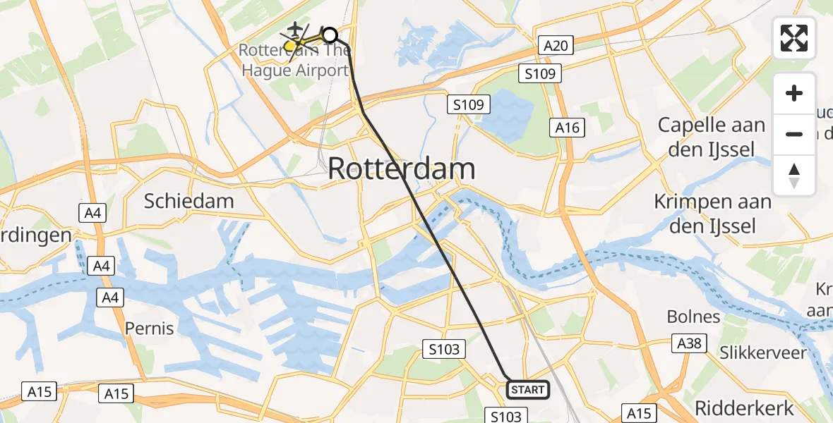 Routekaart van de vlucht: Lifeliner 2 naar Rotterdam The Hague Airport, Molenwei