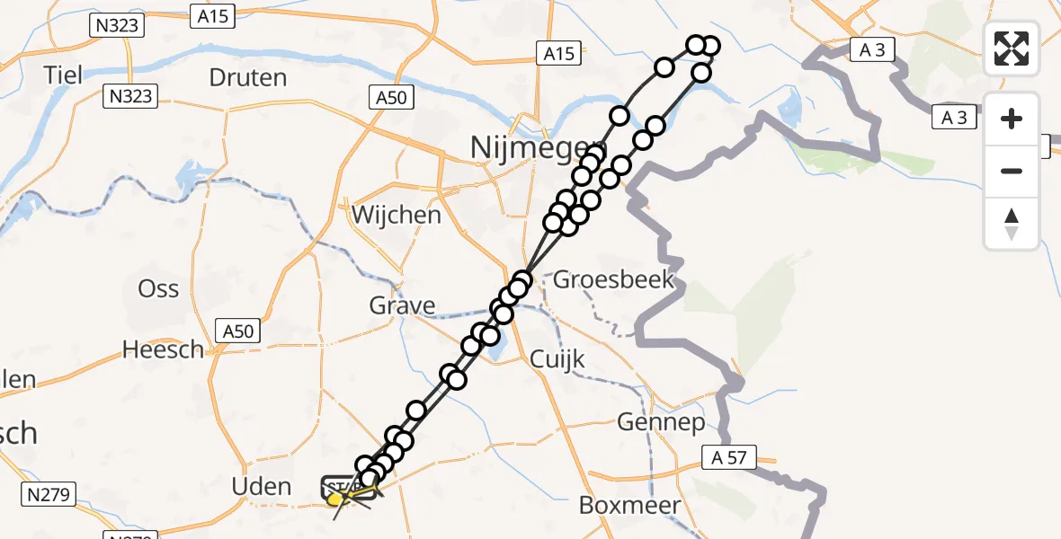 Routekaart van de vlucht: Lifeliner 3 naar Vliegbasis Volkel, Trentsedijk