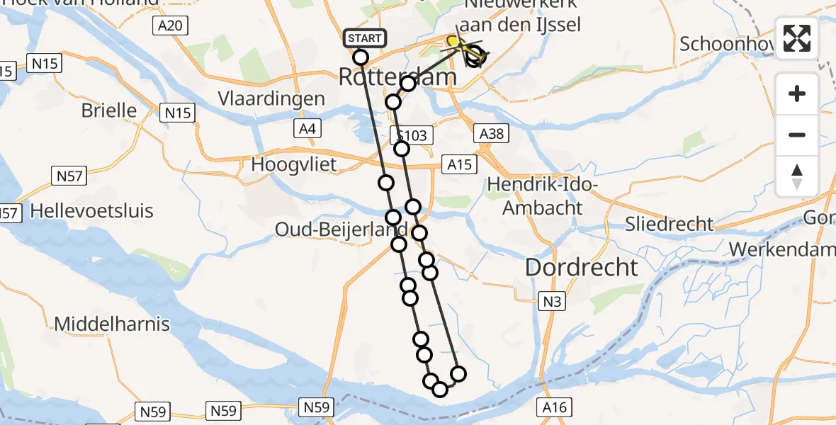 Routekaart van de vlucht: Lifeliner 2 naar Rotterdam, Schipholstraat