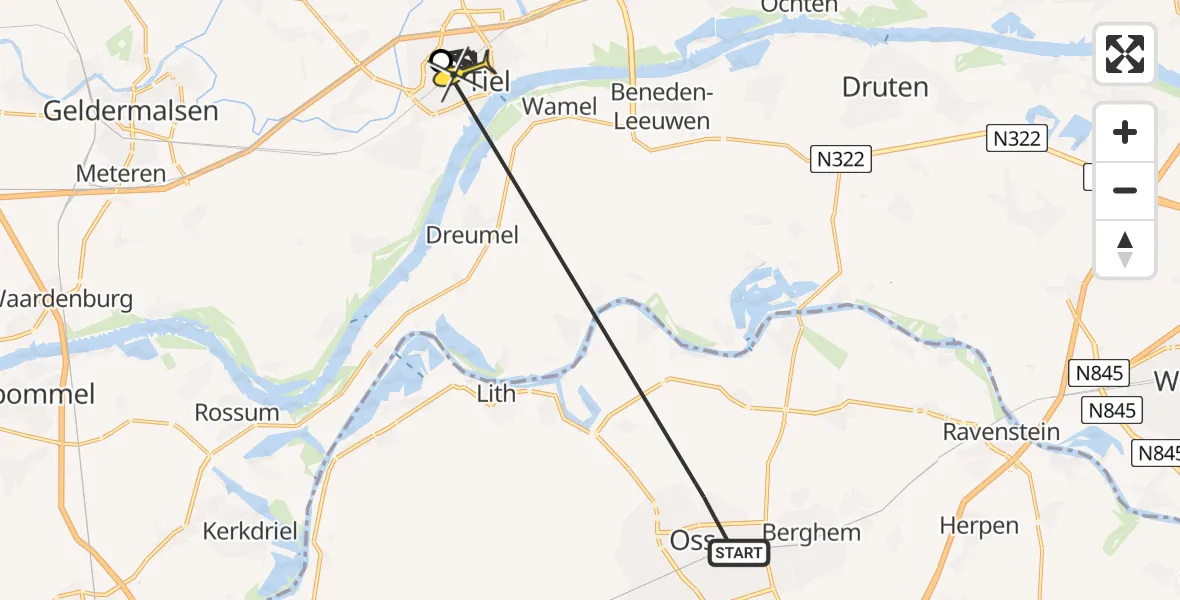 Routekaart van de vlucht: Politiehelikopter naar Tiel, Professor Regoutstraat