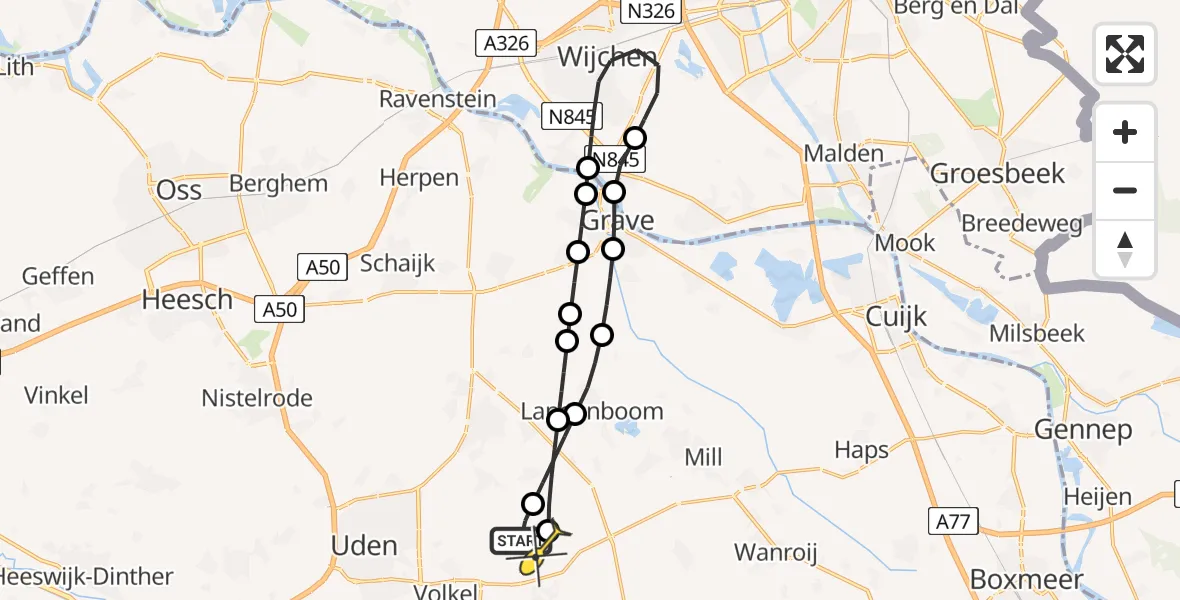 Routekaart van de vlucht: Lifeliner 3 naar Vliegbasis Volkel, Millsebaan