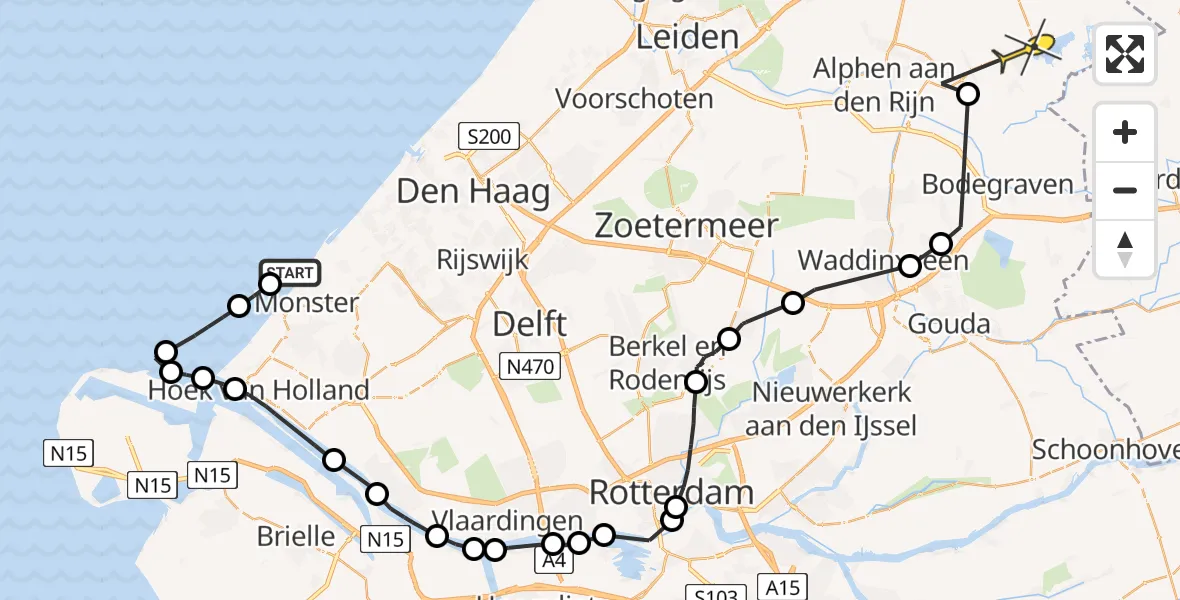 Routekaart van de vlucht: Politieheli naar Nieuwkoop, Waterleliestraat