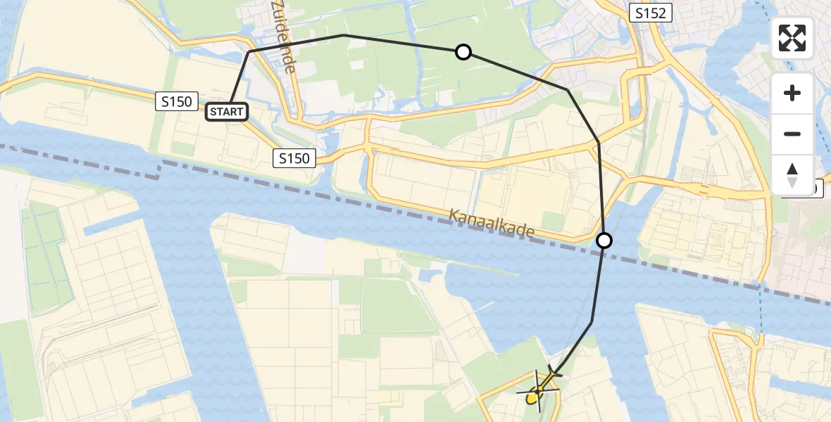 Routekaart van de vlucht: Lifeliner 1 naar Amsterdam Heliport, Zuideinde