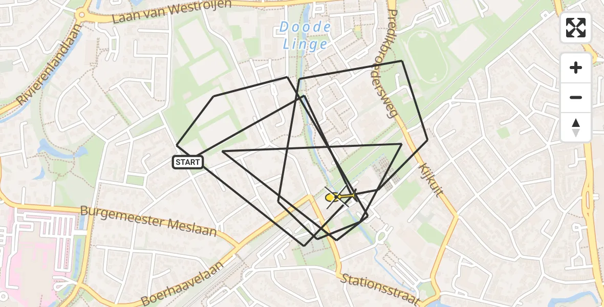 Routekaart van de vlucht: Politiehelikopter naar Tiel, Oranjelaan