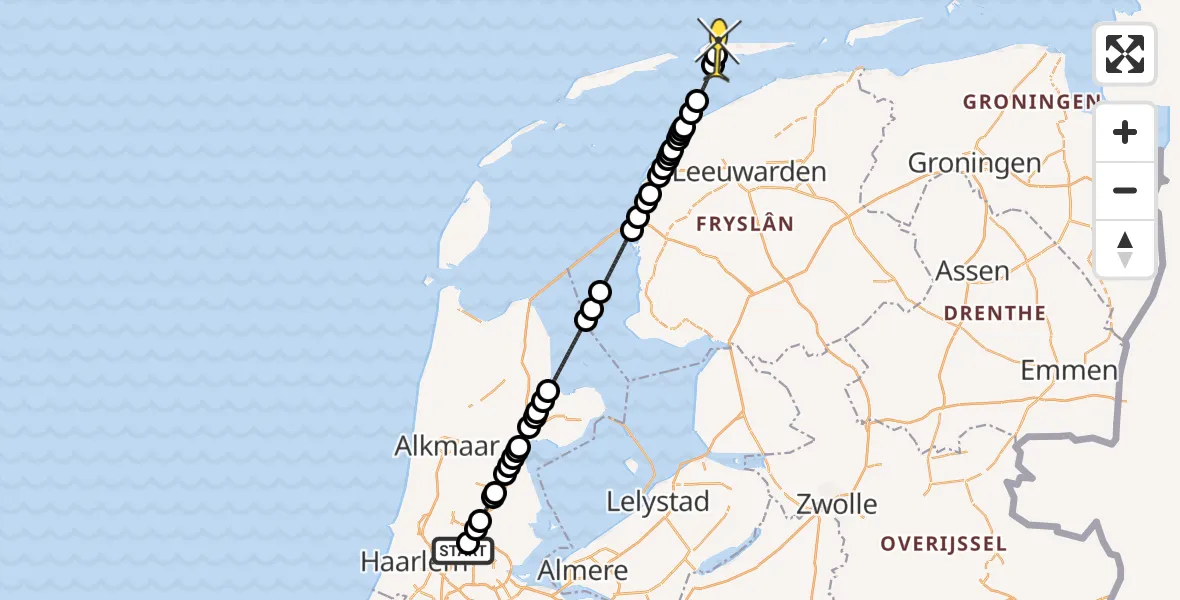 Routekaart van de vlucht: Lifeliner 1 naar Ameland Airport Ballum, Elbaweg