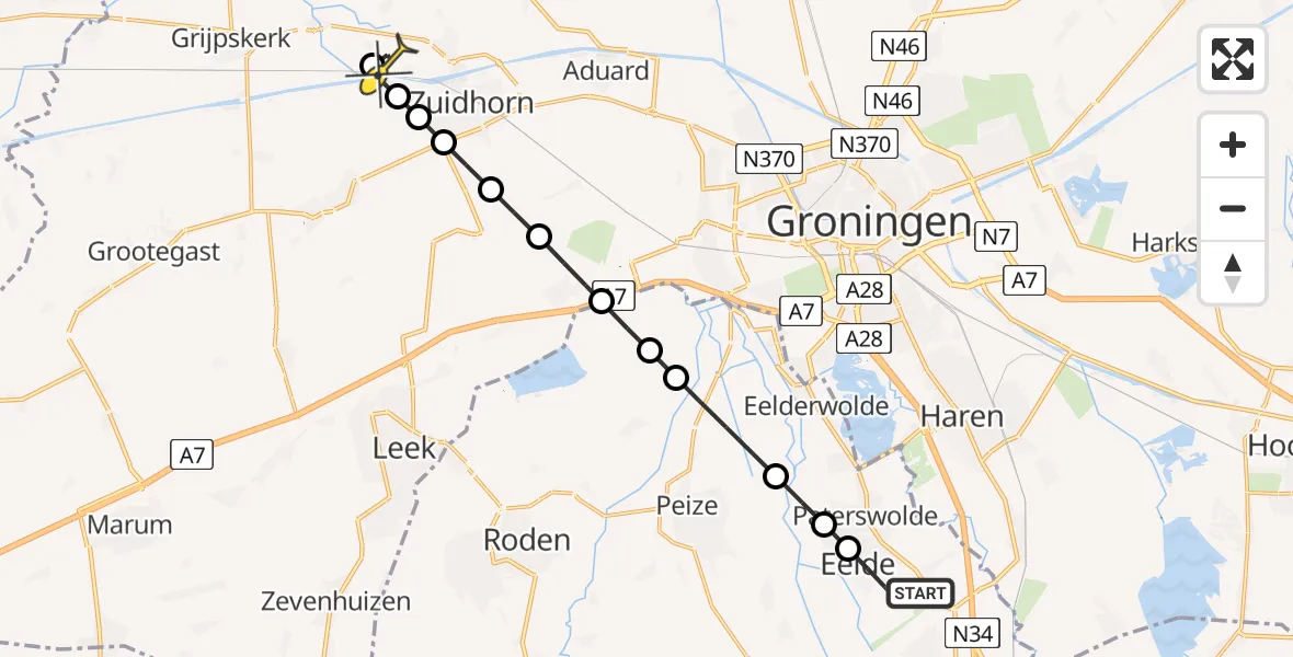 Routekaart van de vlucht: Lifeliner 4 naar Noordhorn, Eskampenweg