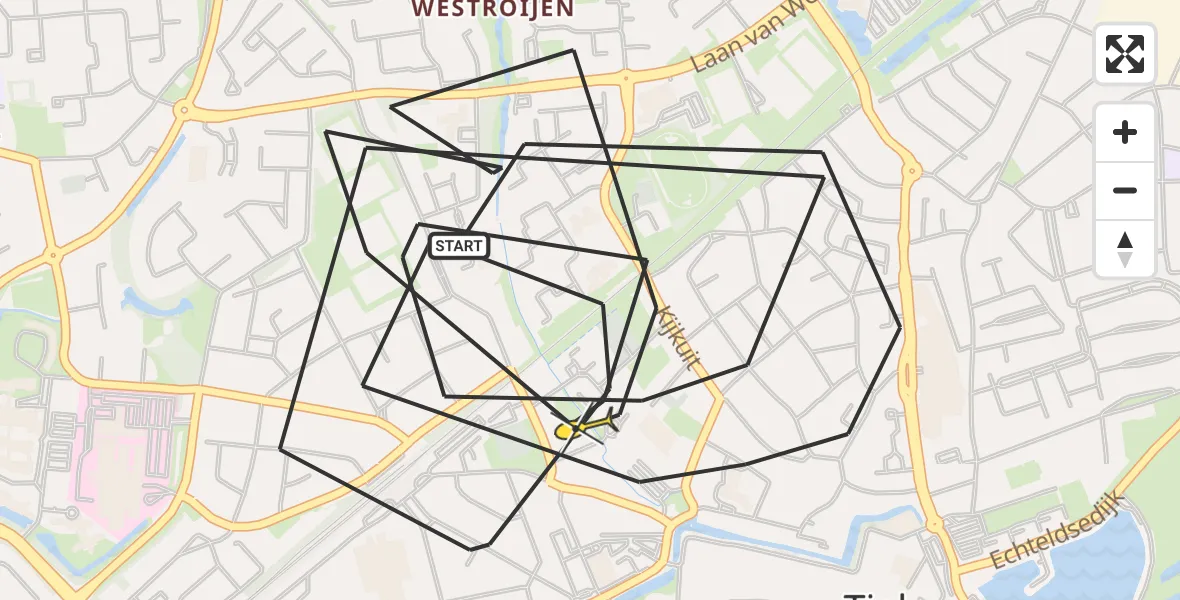 Routekaart van de vlucht: Politieheli naar Tiel, Klein Amsterdam