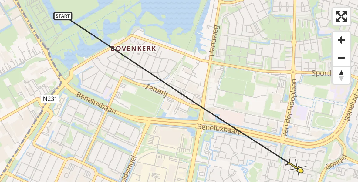 Routekaart van de vlucht: Politiehelikopter naar Amstelveen, Zetterij