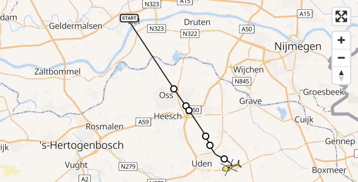 Routekaart van de vlucht: Politiehelikopter naar Vliegbasis Volkel, Doctor Kuyperstraat