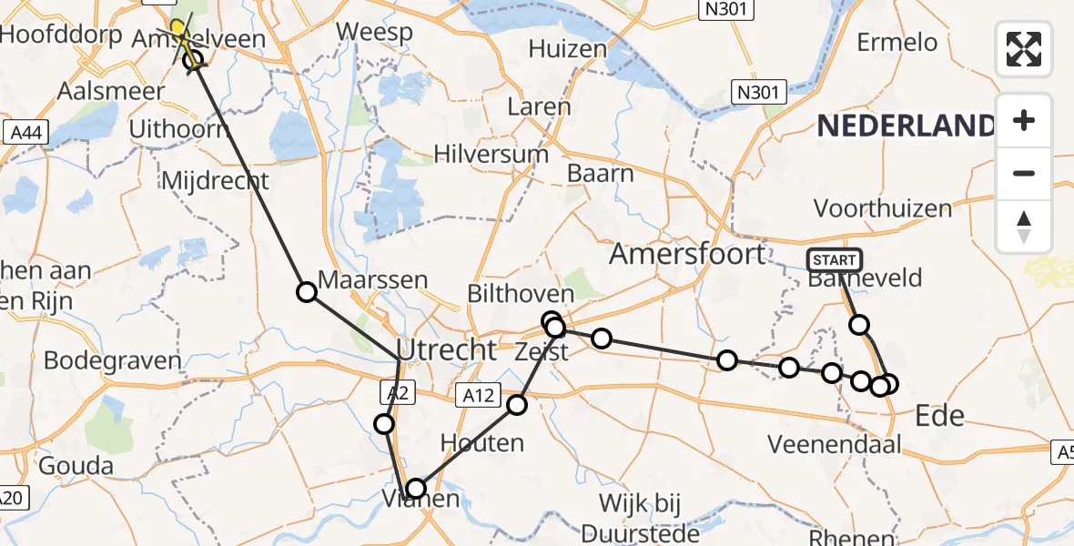 Routekaart van de vlucht: Politieheli naar Amstelveen, Brinkhofweg