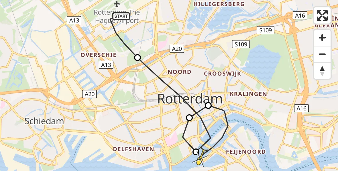 Routekaart van de vlucht: Lifeliner 2 naar Rotterdam, Terletweg