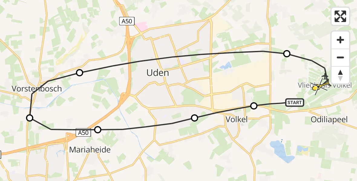 Routekaart van de vlucht: Lifeliner 3 naar Vliegbasis Volkel, Rondweg Volkel