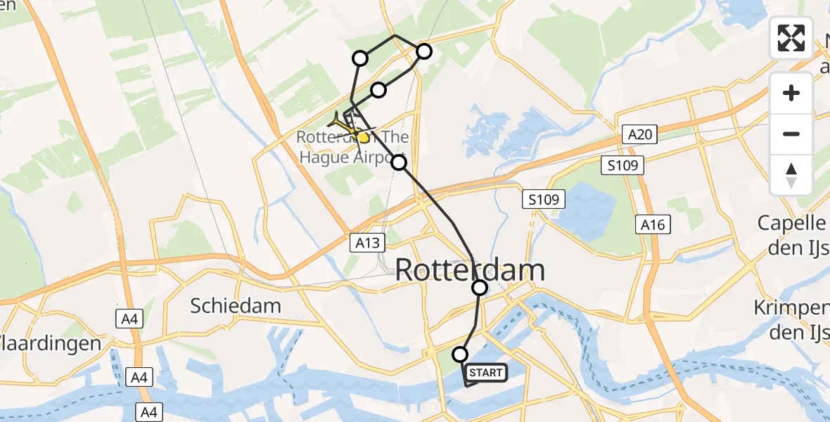 Routekaart van de vlucht: Lifeliner 2 naar Rotterdam The Hague Airport, Parklaan