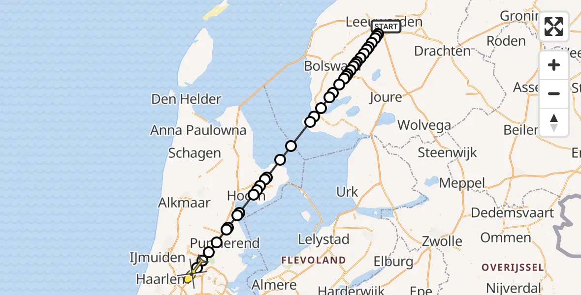 Routekaart van de vlucht: Lifeliner 1 naar Amsterdam Heliport, Julianalaan