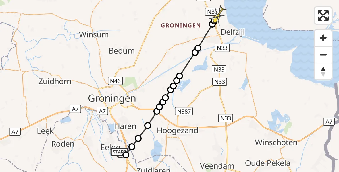 Routekaart van de vlucht: Lifeliner 4 naar Holwierde, Homsteeg