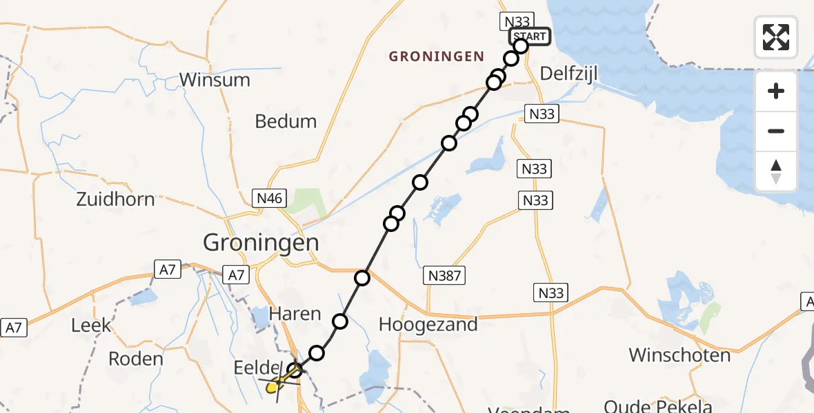 Routekaart van de vlucht: Lifeliner 4 naar Groningen Airport Eelde, Holwierderweg