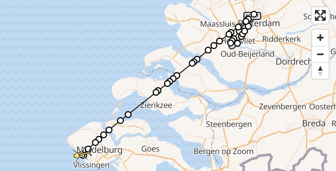 Routekaart van de vlucht: Lifeliner 2 naar Biggekerke, Vliegveldweg