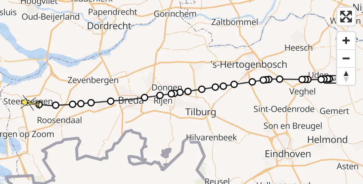 Routekaart van de vlucht: Lifeliner 3 naar Steenbergen, Rondweg Volkel