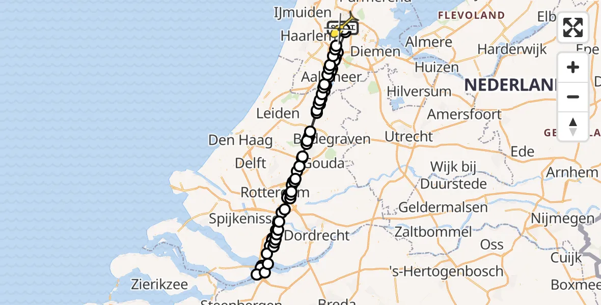 Routekaart van de vlucht: Lifeliner 1 naar Amsterdam Heliport, Corsicaweg