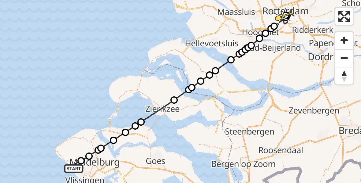 Routekaart van de vlucht: Lifeliner 2 naar Erasmus MC, Tolweg