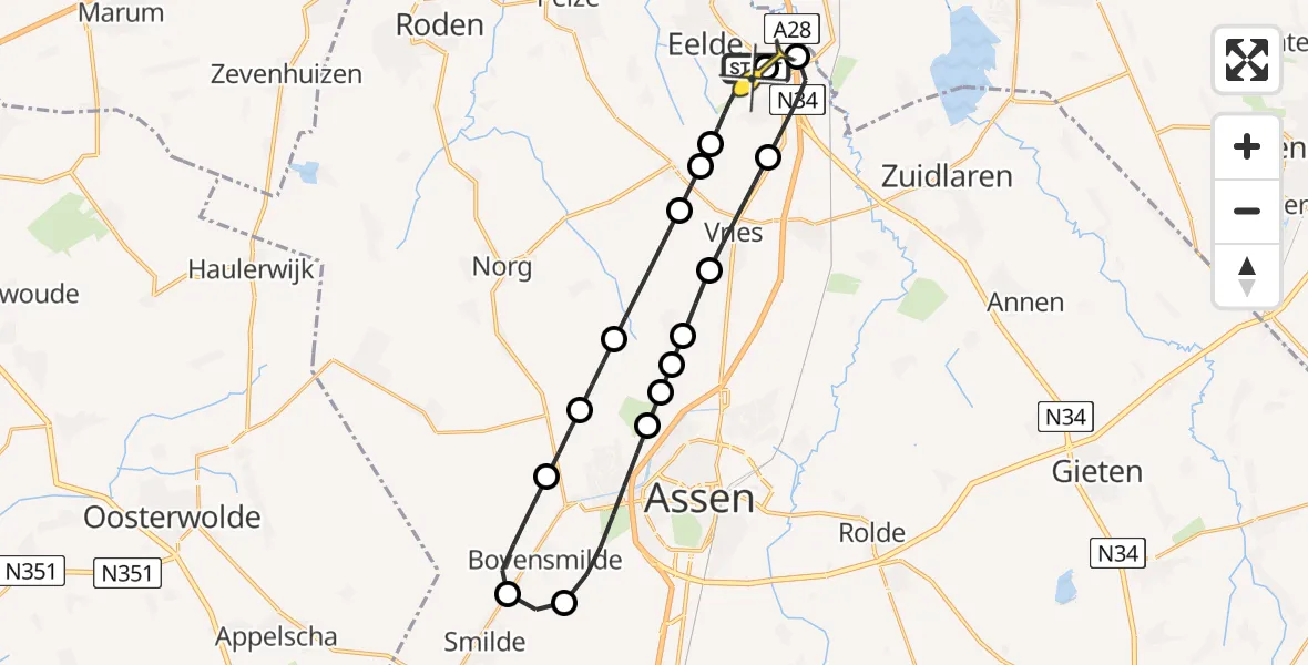 Routekaart van de vlucht: Lifeliner 4 naar Groningen Airport Eelde, Luchtenburgerweg