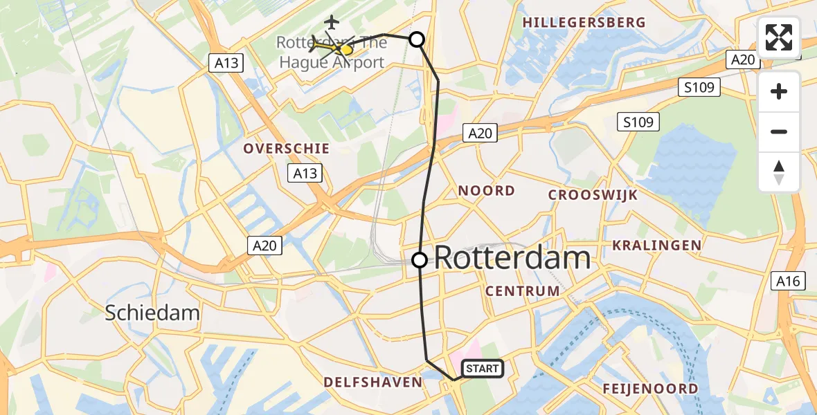 Routekaart van de vlucht: Lifeliner 2 naar Rotterdam The Hague Airport, Claes de Vrieselaan