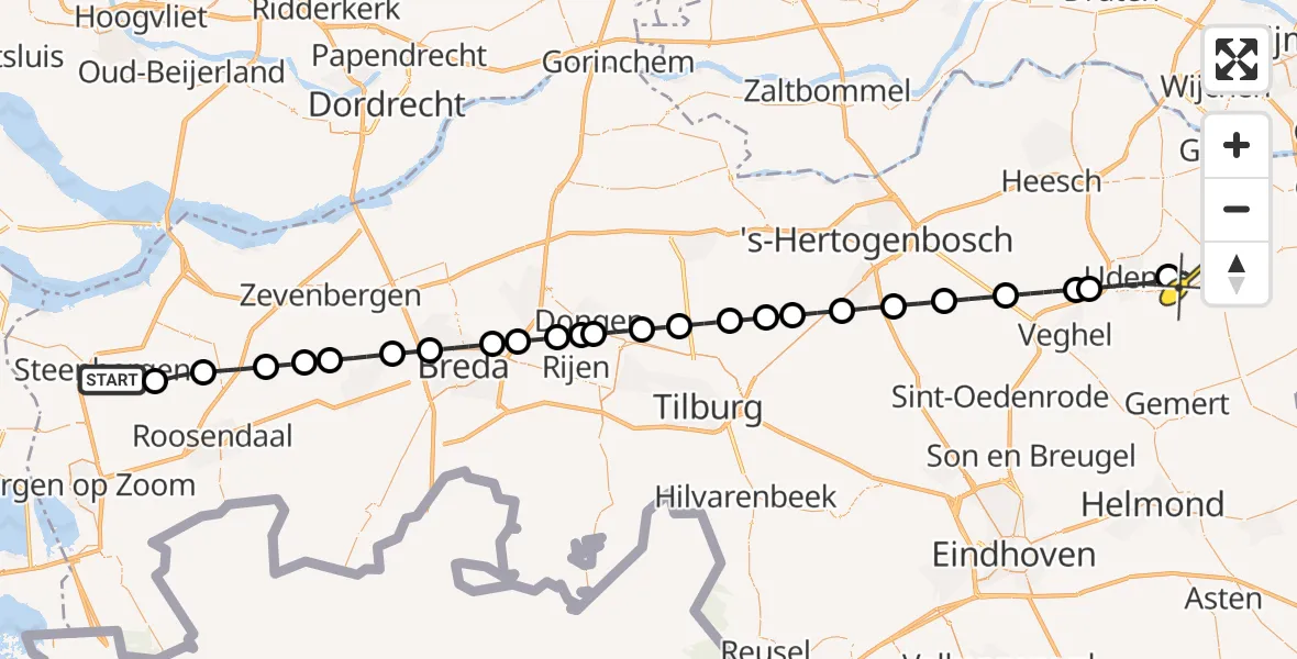 Routekaart van de vlucht: Lifeliner 3 naar Vliegbasis Volkel, Boomdijk