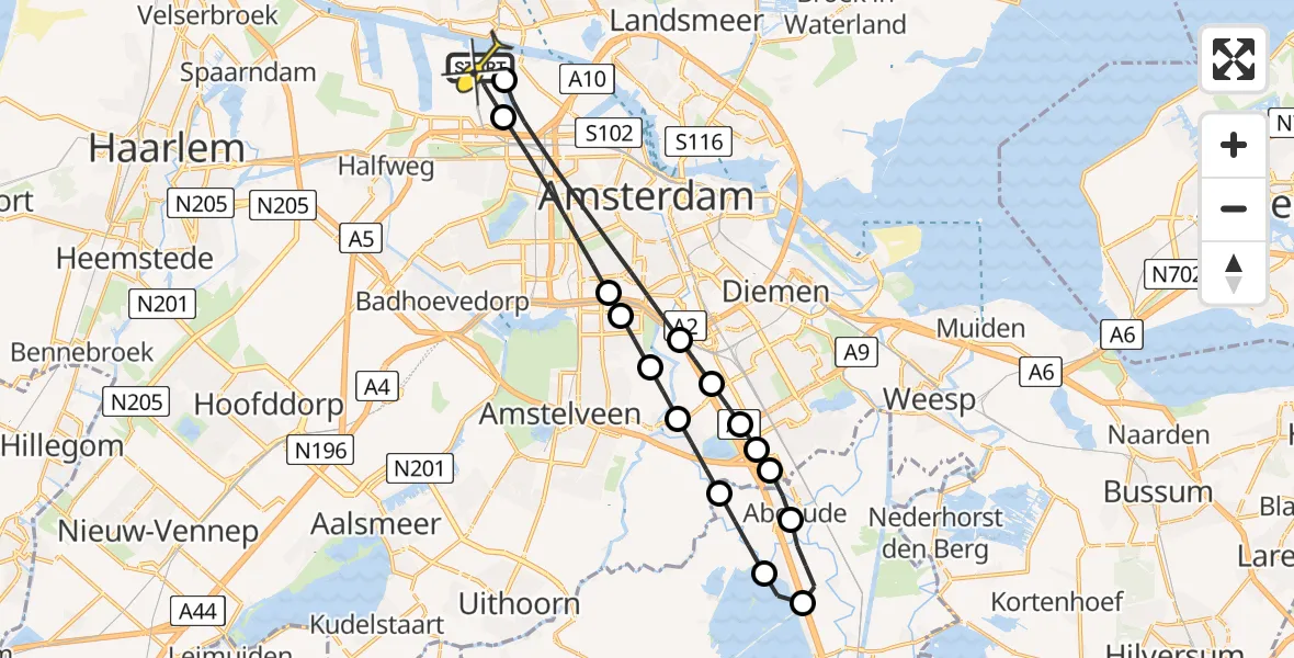 Routekaart van de vlucht: Lifeliner 1 naar Amsterdam Heliport, Corsicaweg