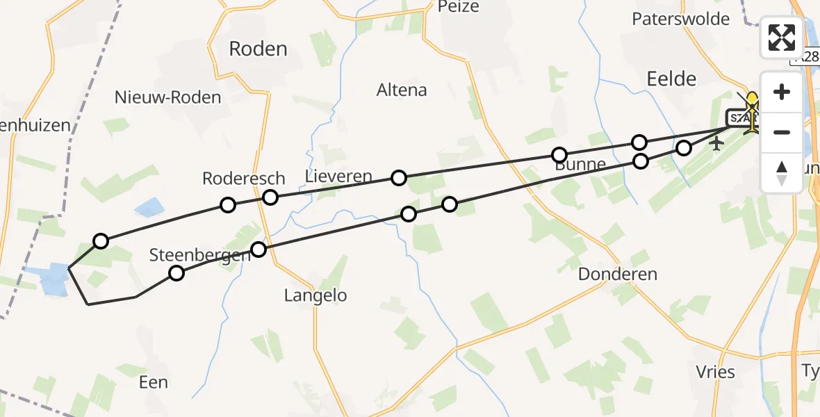 Routekaart van de vlucht: Lifeliner 4 naar Groningen Airport Eelde, Lugtenbergerweg