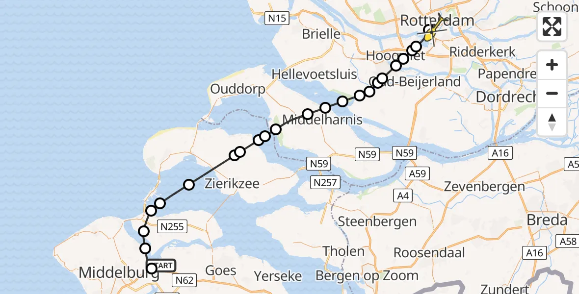 Routekaart van de vlucht: Kustwachthelikopter naar Erasmus MC, Rijksweg