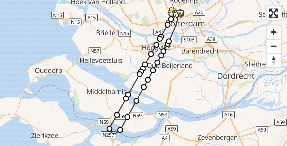 Routekaart van de vlucht: Lifeliner 2 naar Rotterdam The Hague Airport, Schipholstraat