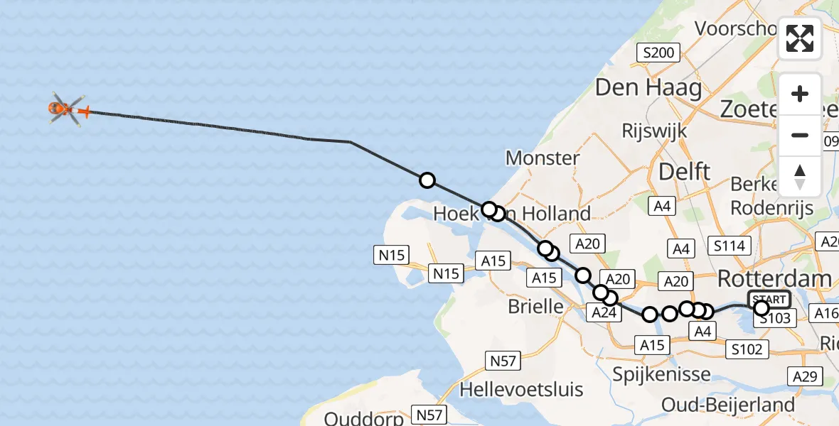 Vluchtroute Kustwachthelikopter Erasmus MC - , 10 augustus 2024, 08:40