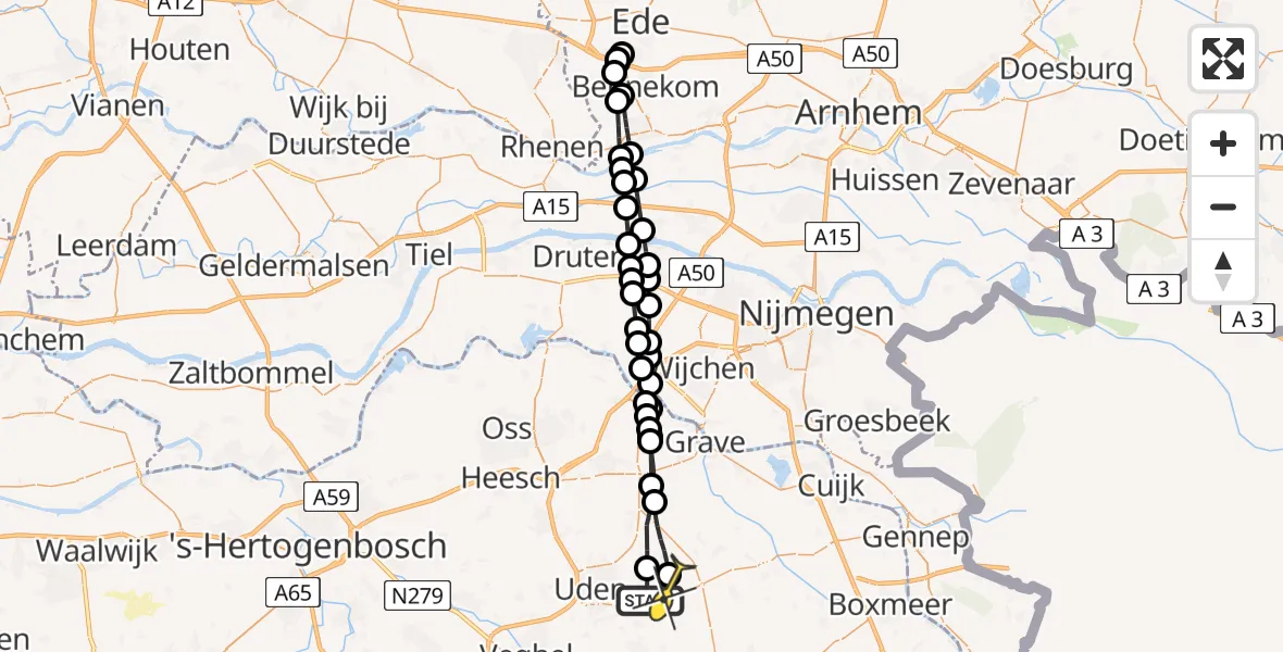 Routekaart van de vlucht: Lifeliner 3 naar Vliegbasis Volkel, De Bunders