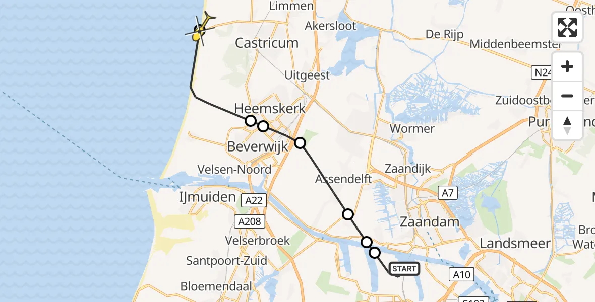 Routekaart van de vlucht: Lifeliner 1 naar Castricum, Genieweg