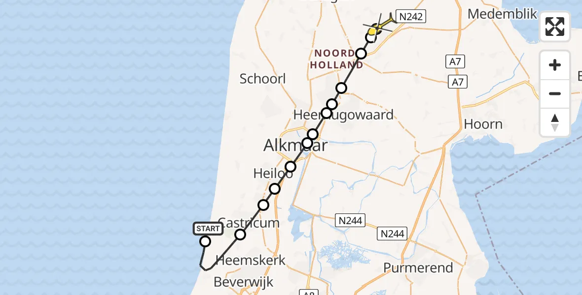 Routekaart van de vlucht: Lifeliner 1 naar Winkel, Heemskerkerrelweg