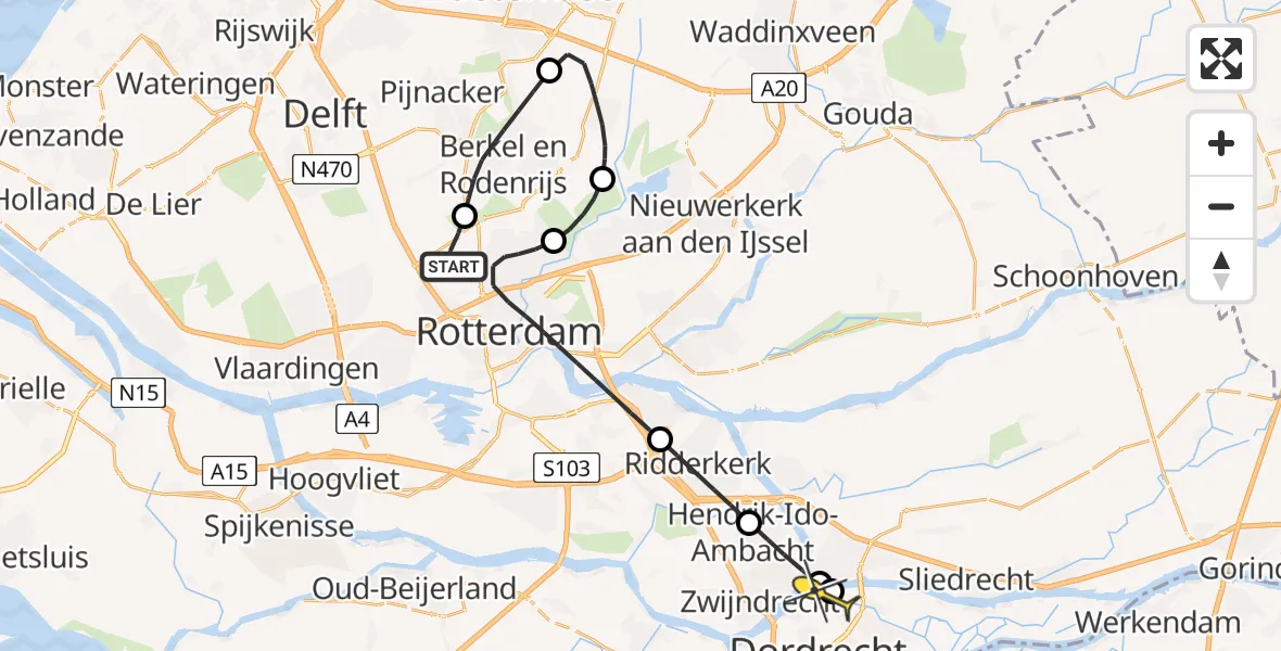 Routekaart van de vlucht: Lifeliner 2 naar Dordrecht, Zuidpolder