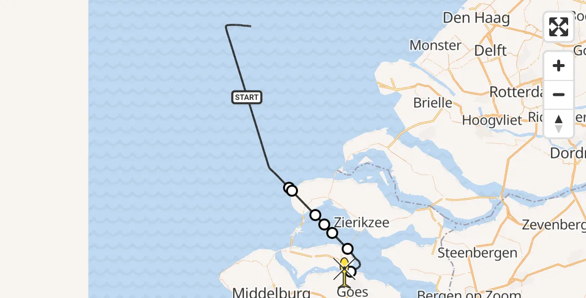 Routekaart van de vlucht: Kustwachthelikopter naar Kats, 1e Deltaweg