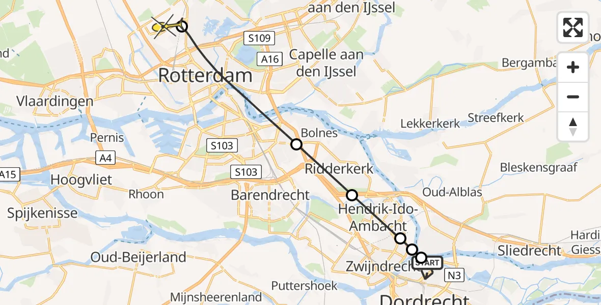 Routekaart van de vlucht: Lifeliner 2 naar Rotterdam The Hague Airport, Eerste Reedwarsstraat