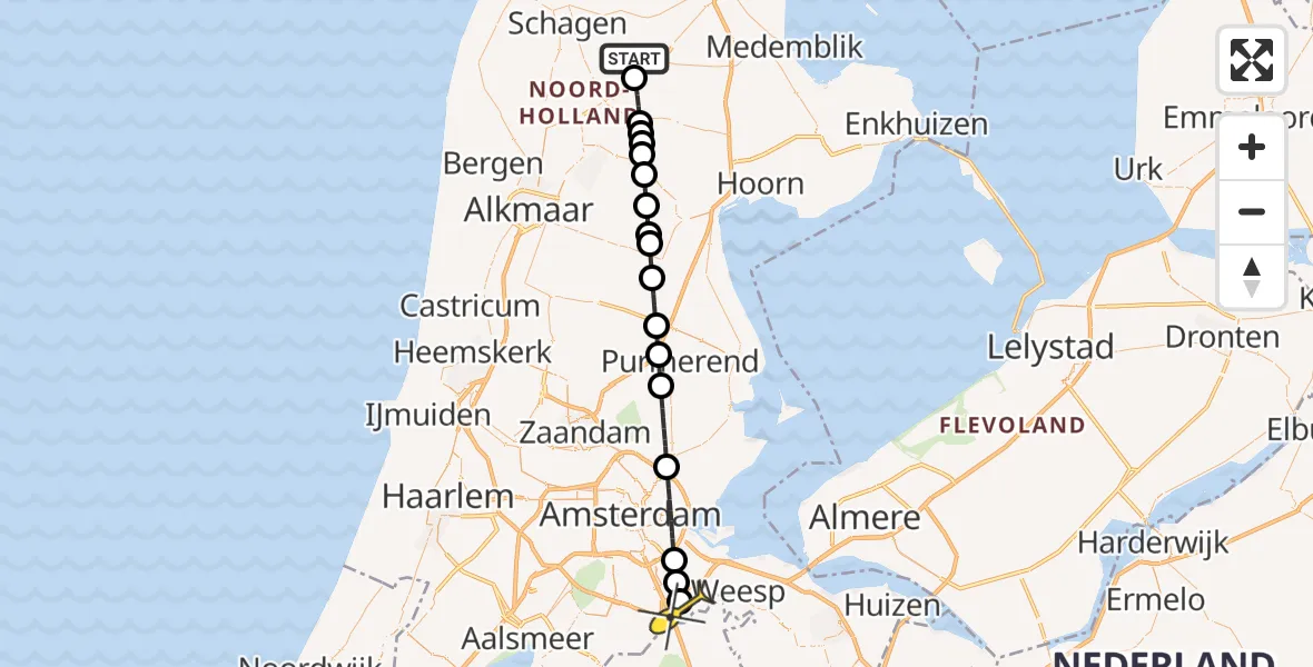 Routekaart van de vlucht: Lifeliner 1 naar Academisch Medisch Centrum (AMC), Oosterweg