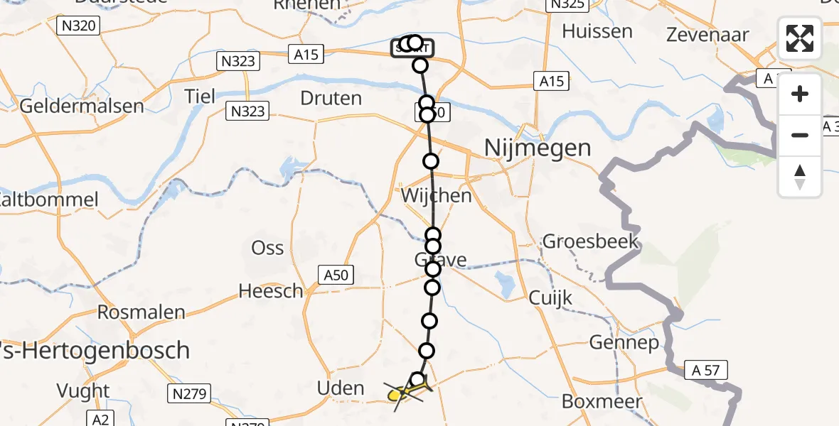 Routekaart van de vlucht: Lifeliner 3 naar Vliegbasis Volkel, Hemmensestraat