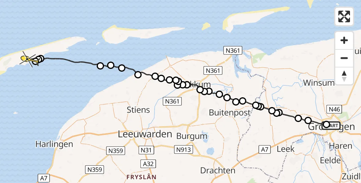 Routekaart van de vlucht: Ambulanceheli naar Formerum, Prinsesseweg