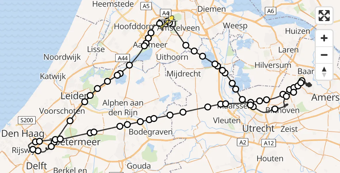 Routekaart van de vlucht: Politieheli naar Schiphol, Loevesteinse Randweg