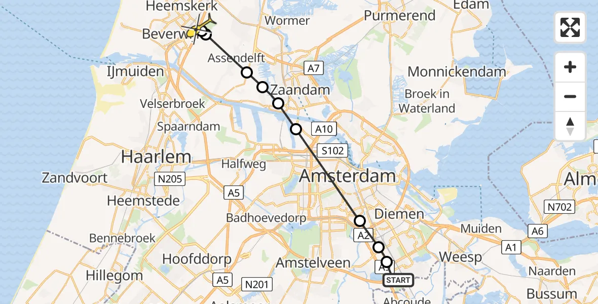 Routekaart van de vlucht: Lifeliner 1 naar Heemskerk, Schurenbergweg