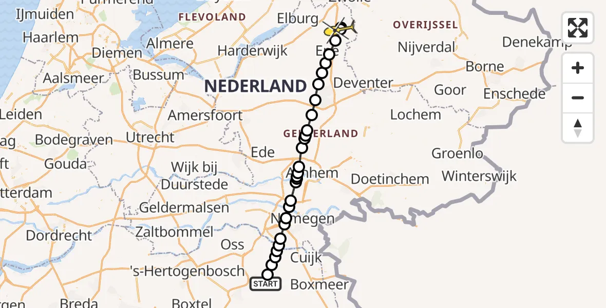 Routekaart van de vlucht: Lifeliner 3 naar Heerde, zeelandsedijk