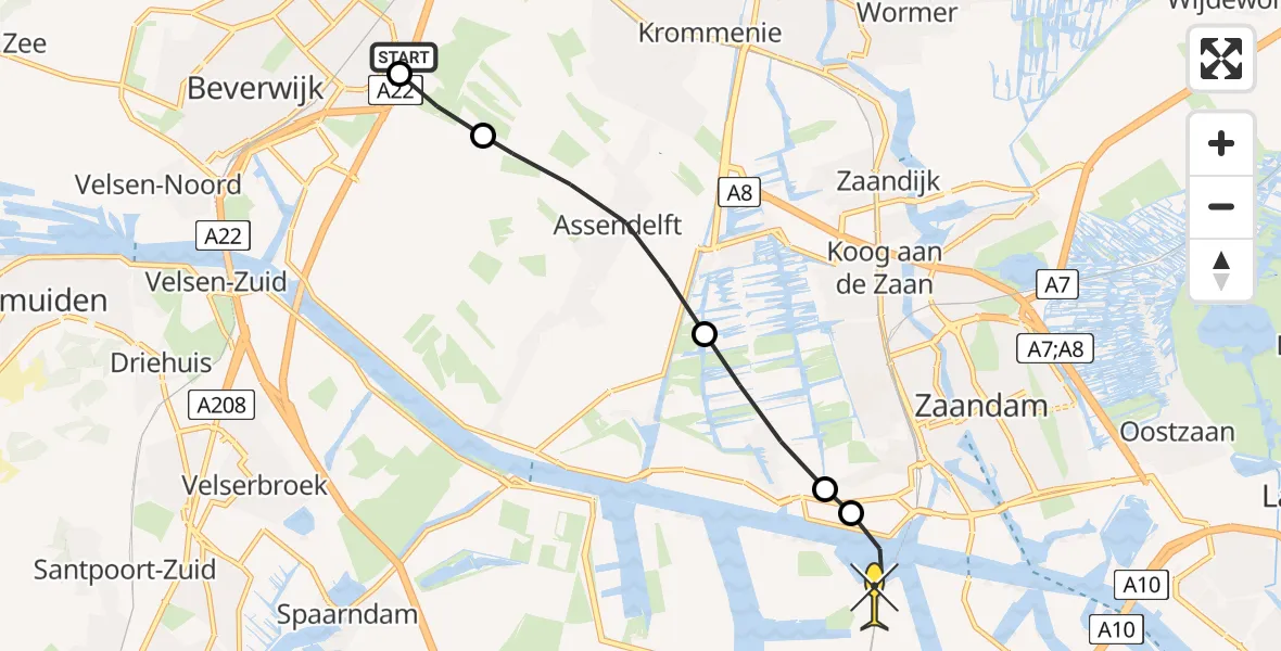 Routekaart van de vlucht: Lifeliner 1 naar Amsterdam Heliport, Zeedijk