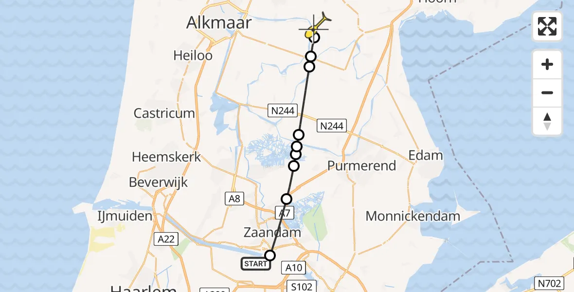 Routekaart van de vlucht: Lifeliner 1 naar Ursem, Kompasweg