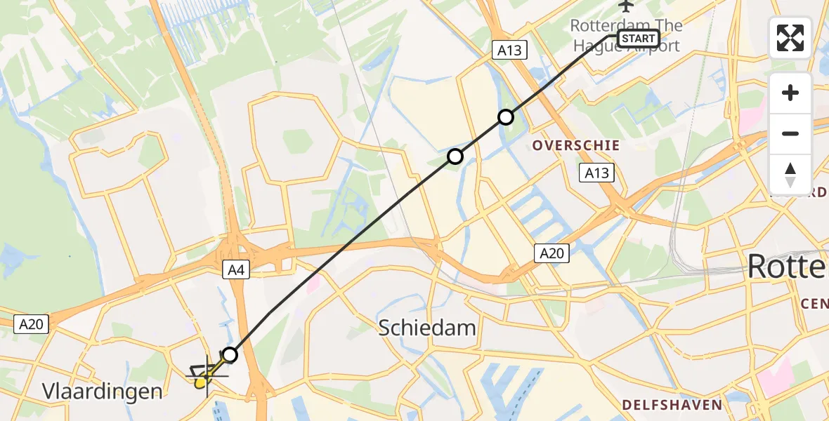 Routekaart van de vlucht: Lifeliner 2 naar Vlaardingen, Sidelingeplein