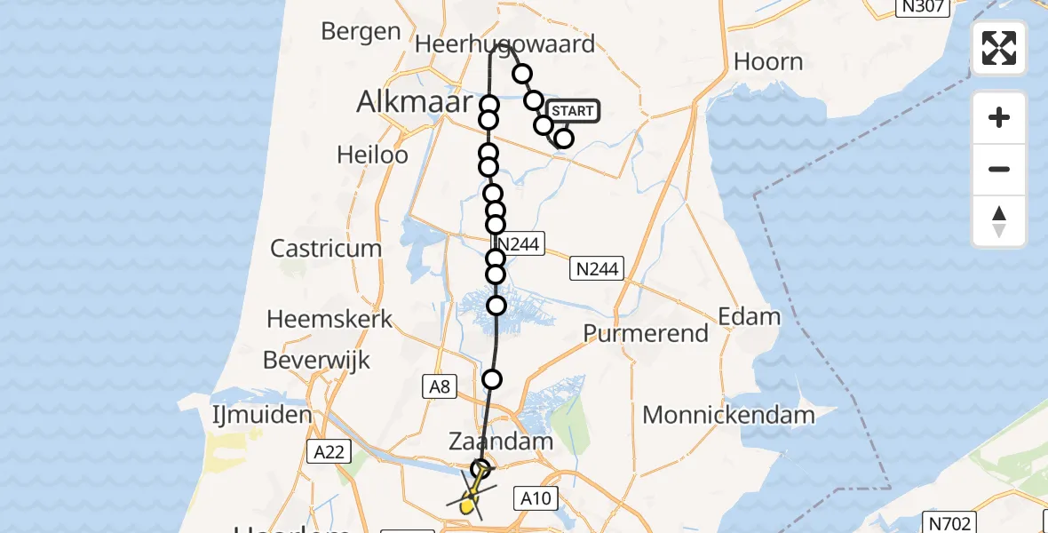 Routekaart van de vlucht: Lifeliner 1 naar Amsterdam Heliport, Molendijk