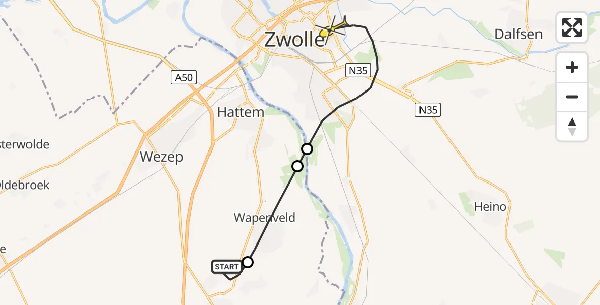 Routekaart van de vlucht: Lifeliner 3 naar Zwolle, Zwolseweg